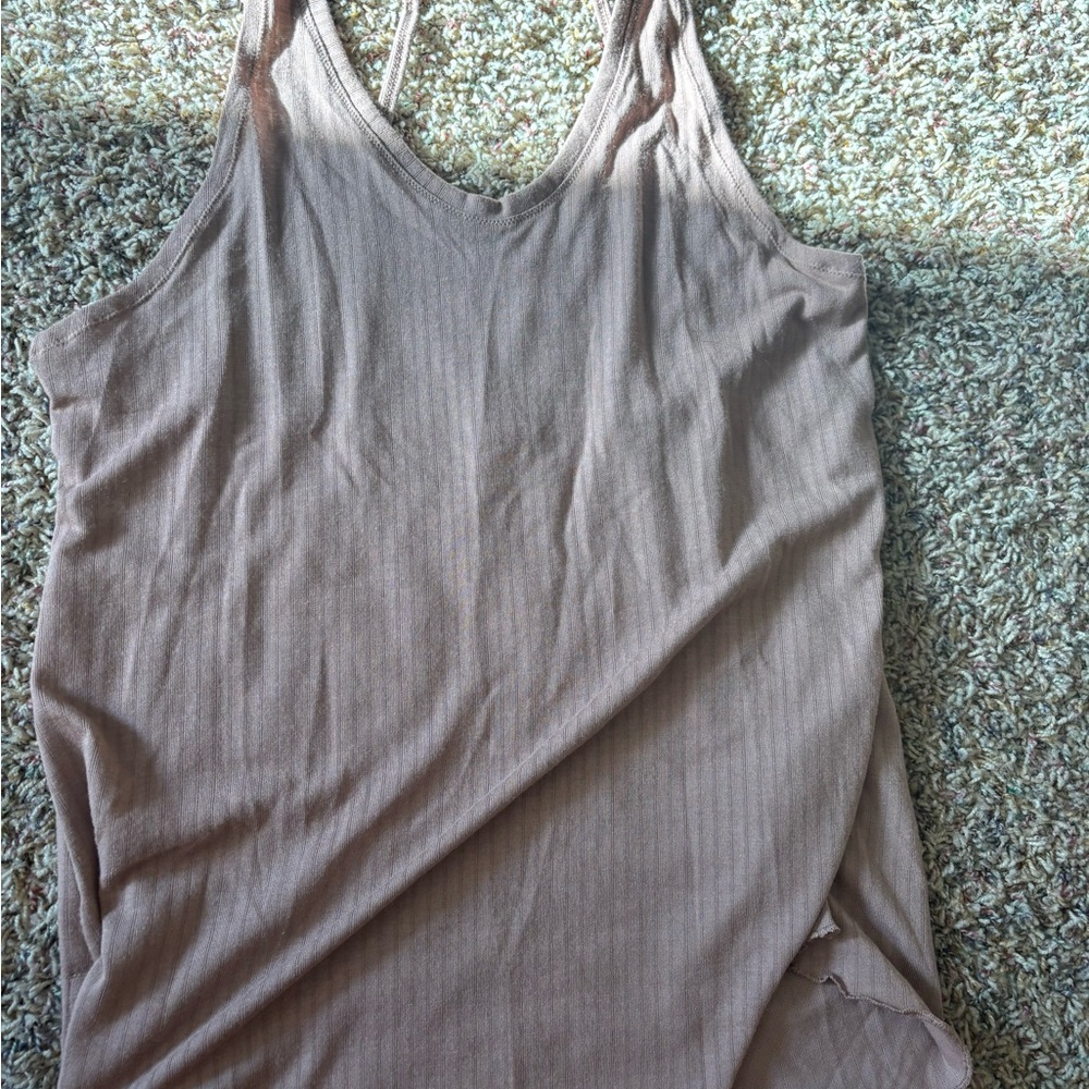 Nike Tan Ribbed Asymmetrical Sleeveless Tank Top